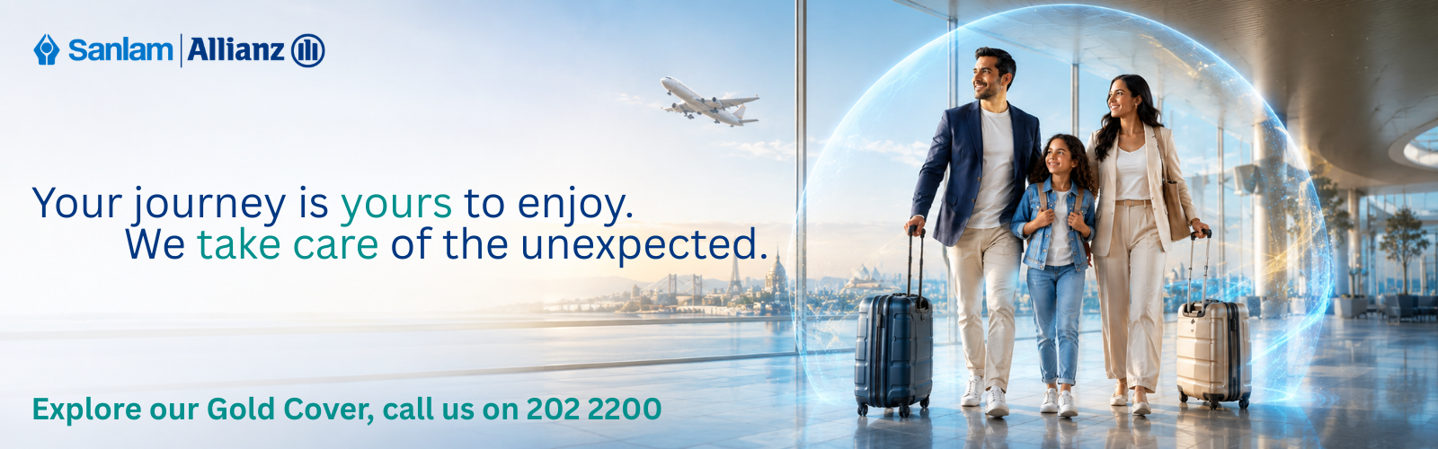 Promotional banner for Sanlam Allianz travel insurance